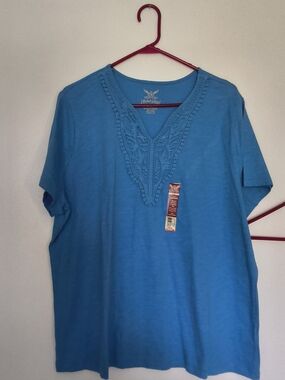 Womens Plus Sz 2x Blue Vneck Top Detailed Neckline Nwtgs